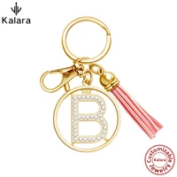 custom 26 letters stainless steel car keys keychain personalized gift zircon pendant pink tassels souvenirs keyring for friend