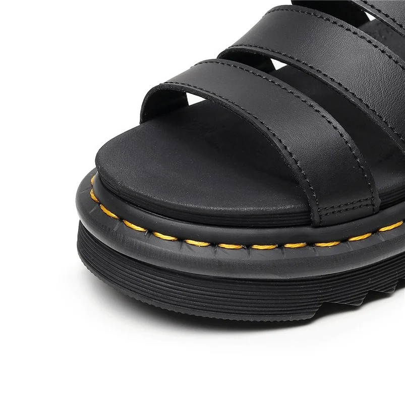 Women Fashion Sandals Genuine Leather Sponge Cake Sandals Roman Buckle Open Toe Beach Shoes Platform Mouth Sandals