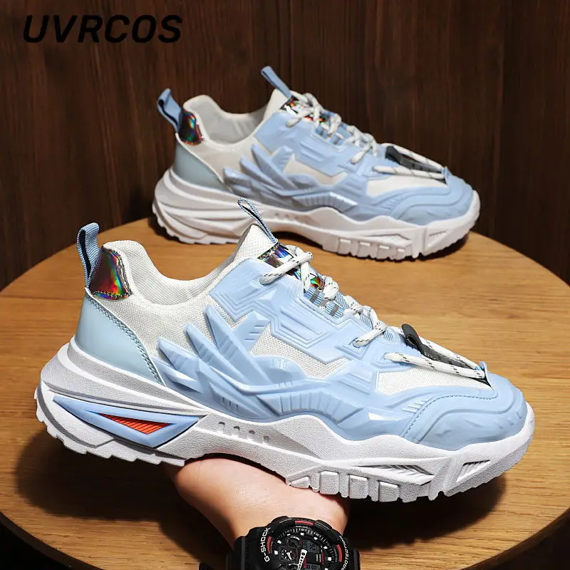 

Mesh Breathable Running Shoes Men Sports Shoes Men All-match Thick-soled Daddy Shoes Casual Mid-top Solid Color Fashion Shoesnew