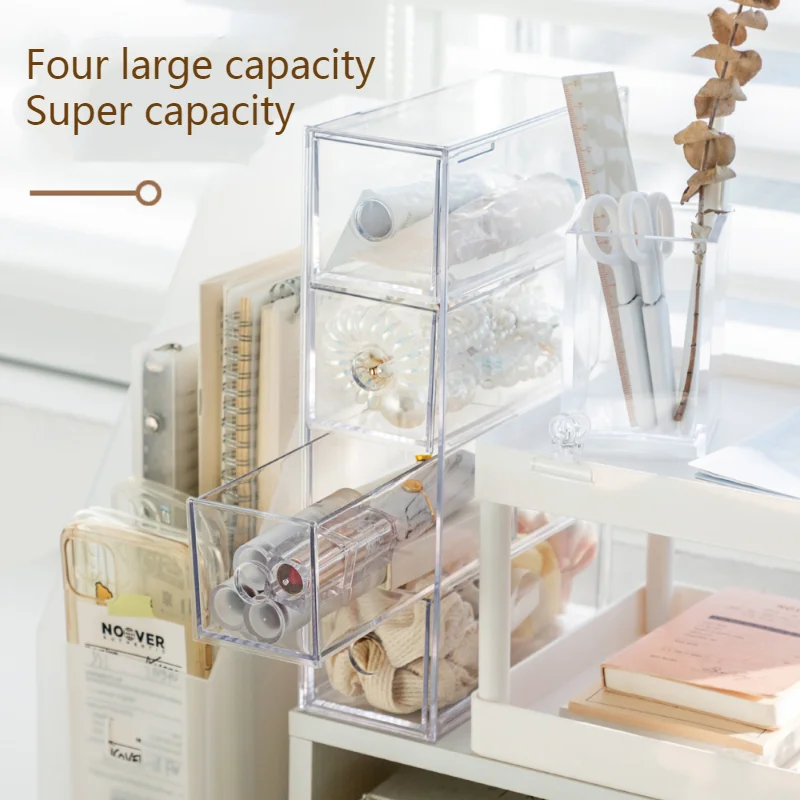 

Transparent Four-Compartment Drawer Storage Box Sunglasses Dustproof Storage Can Be Stacked Slit Stationery Organizer Box