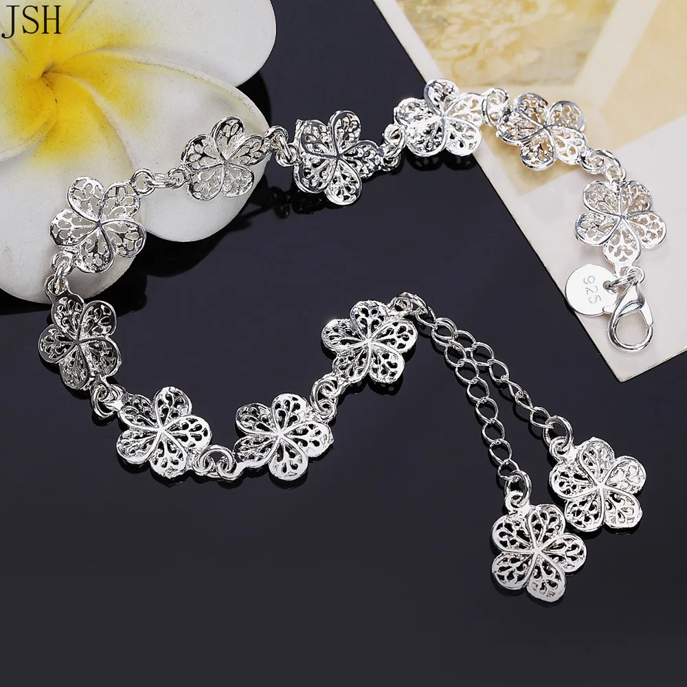 

, Hot wedding silver color bracelet beautiful flowers for women classic high quality fashion jewelry wholesale