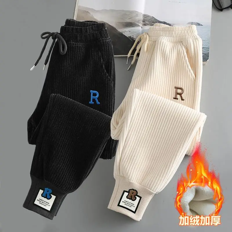 

Pant Casual Autumn For Loose Fleece Corduroy Clothes Boy Trousers Winter Teenage Jogger Sweatpant Children Pants Sport Girls Kid