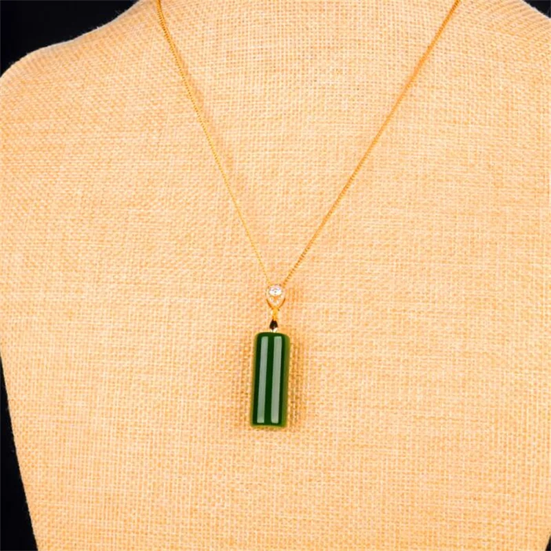 

Female spinach green jade pendant cylindrical necklace charms for jewelry making phone charm steampunk colgantes dijes para bis