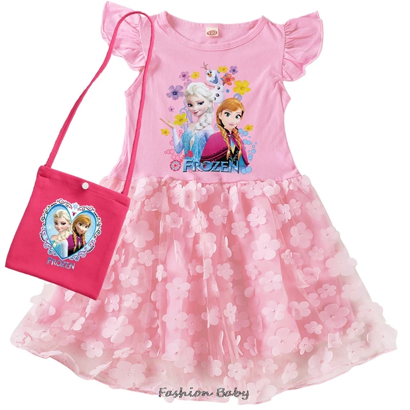 Детское летнее платье с коротким рукавом и сумочкой для девочек