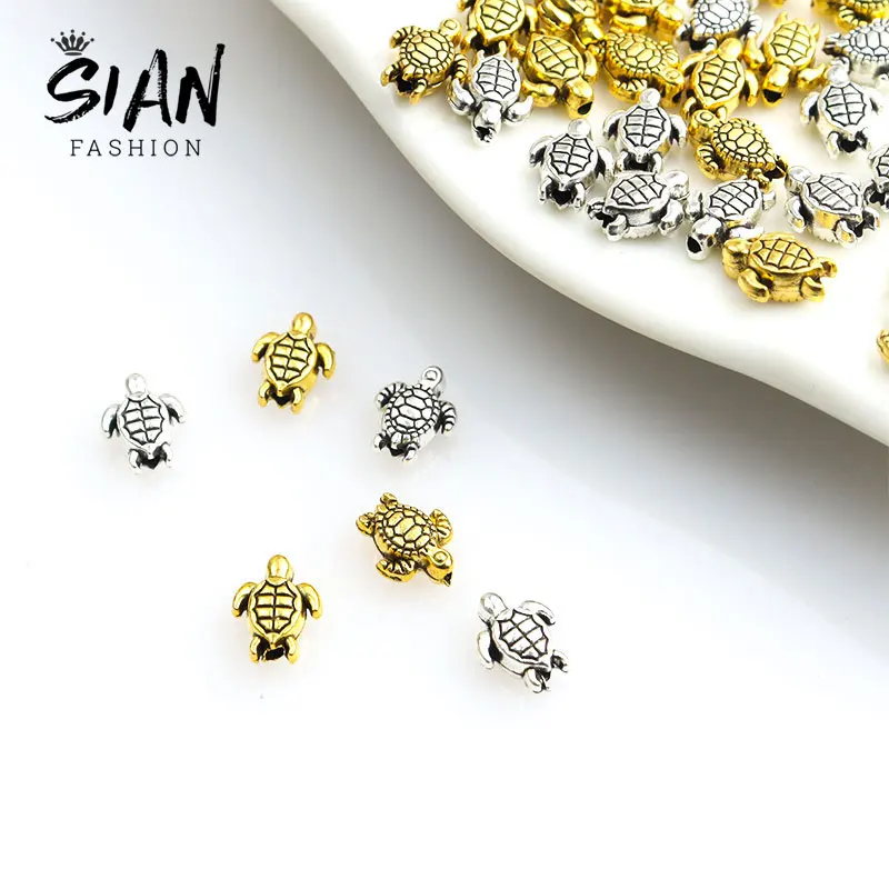

50pcs Sea Turtle Alloy Loose Spacer Beads Animal Metal Small Hole Beaded Charms Handmade Accessories DIY Bracelet Making Jewelry