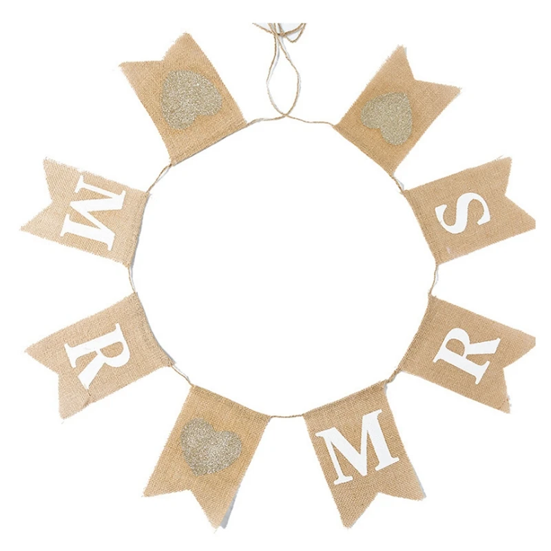 

2 шт. Натяжной флаг, потолочное украшение, товары для вечерние, льняной уличный свадебный фон «Мистер, миссис», слюнявной флаг, реквизит для ф...