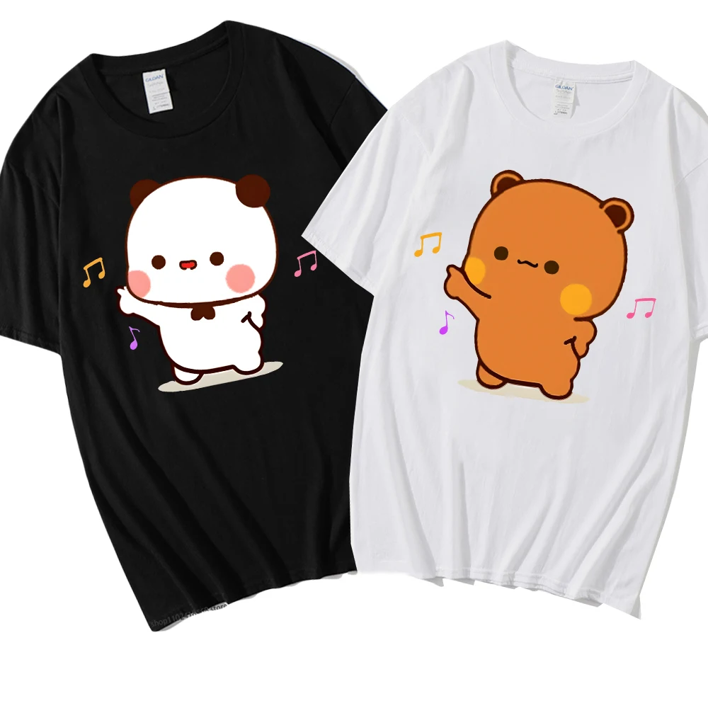 

Panda and Brownie Bear Couple T-Shirts Bubu with Dudu Print Shirts Cartoon Cute Tshirt Men Kawaii Women Tees Y2k Top