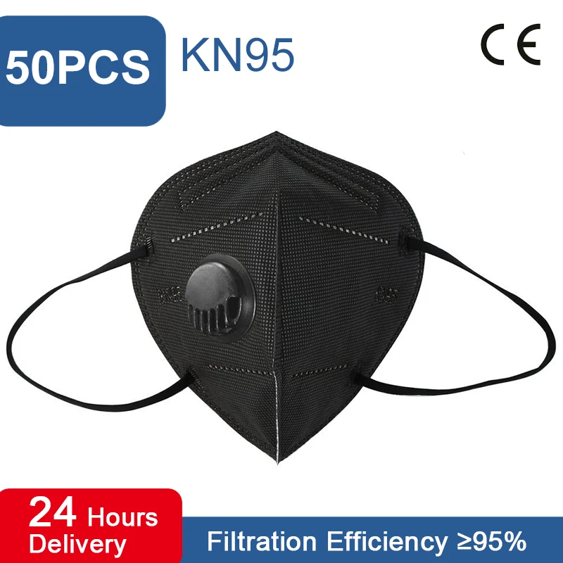 

Маска KN95 5 слоев, Пылезащитная маска с клапаном, 50 шт.