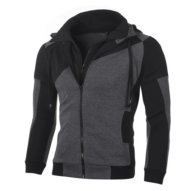

2022 Brand Men's Hoodies Sweatshirts Colorblock Double Zipper Hooded Cardigan for Male Slim Hoodie Sweatshirt