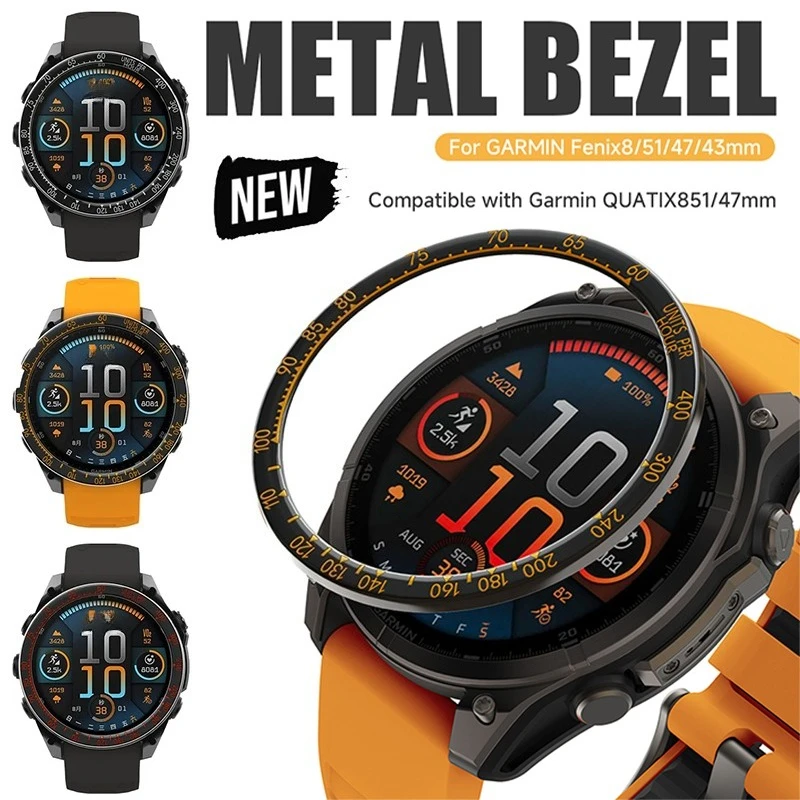 Фото Металлический ободок с кольцом для Garmin Fenix 8 51 мм 43 мм 47 мм, чехол с ремешком для Quatix 8 51/43/47 мм, вставка, аксессуары для бампера №1