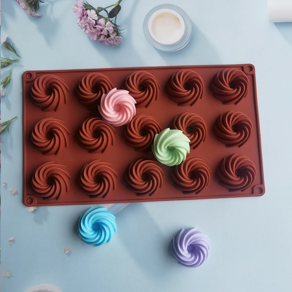 

Mini Spiral Shaped 15 Cavitys Silicone Cake Molds for Baking Dessert Mousse New Decorating Moulds 3D DIY Cake Chocolate Bakeware