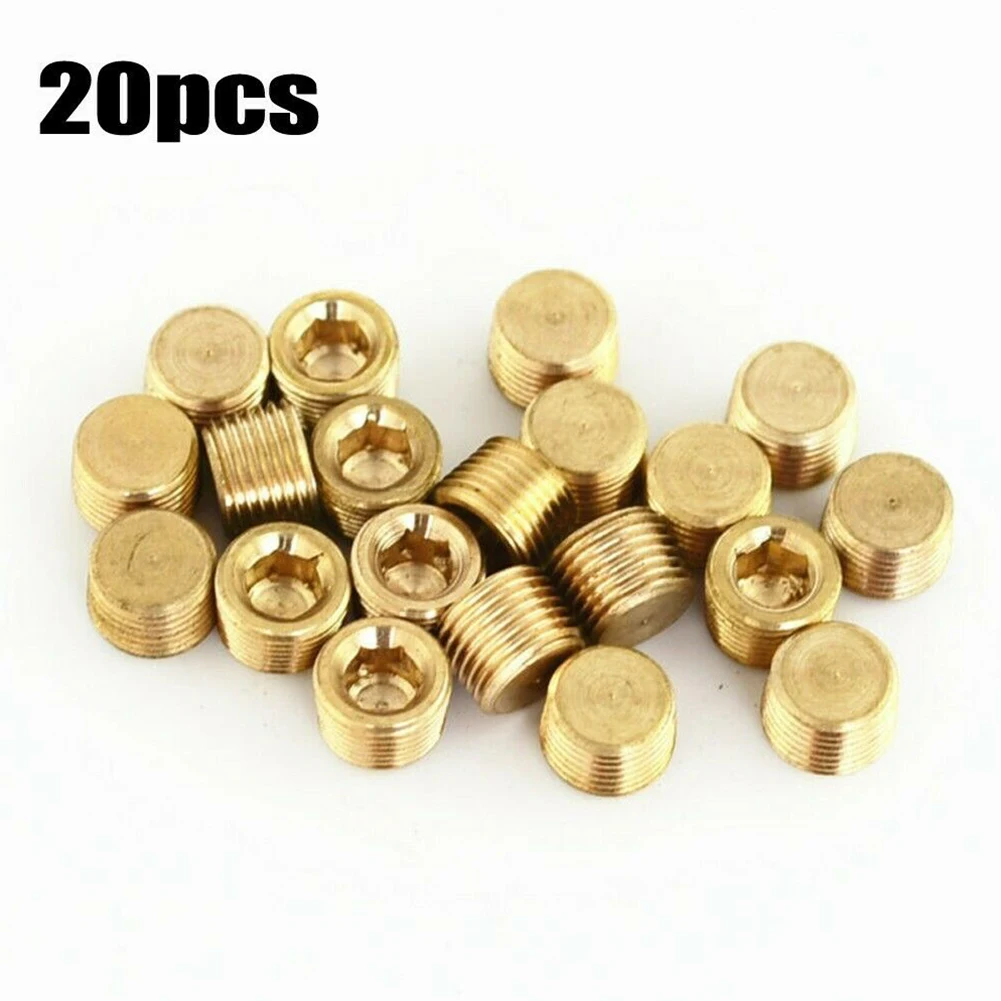 

20pcs 1/8" PT Male Thread Brass Internal Hex Head Socket Pipe Plugs End-Cap 6.5mm Gold Connectors Copper Coupler Adapter Fitting