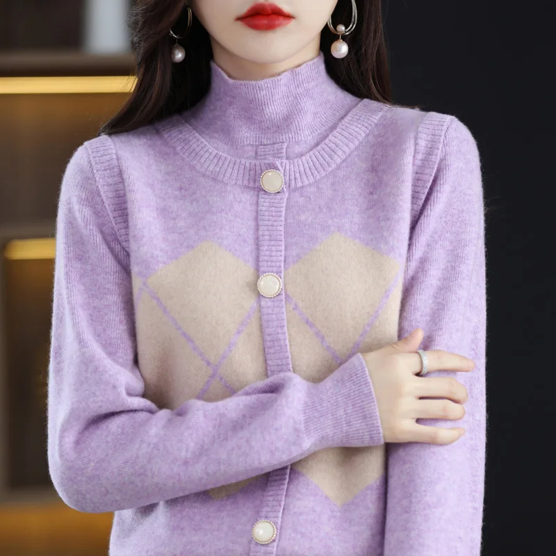 

Half Height Collar 100 Pure Wool Sweater Women's Loose and Fake Two New Bottoms in Autumn and Winter 2022