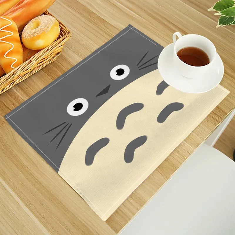 

Totoro Print Linen Dining Table Mats Alphabet Kitchen Placemat 30X40cm Coasters Pads Bowl Cup Mat