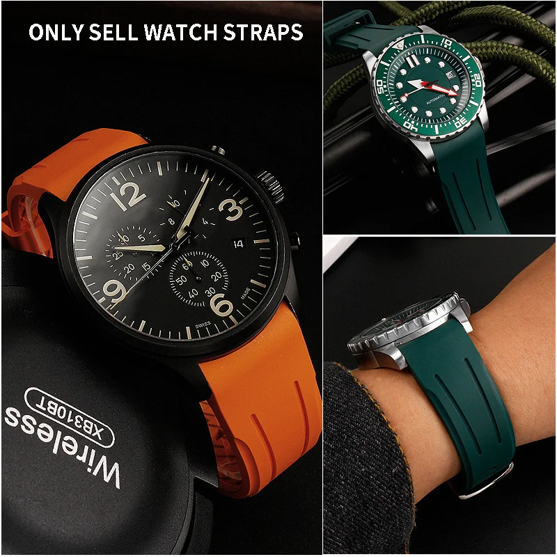 Ремешок резиновый для часов IWC Longines Mido Rolex Water Ghost Tissot Omega Arc Mouth VITON мужской браслет 20