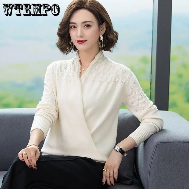 

V-Neck Cross Sweater Women's Loose and Fashionable Versatile Top Wear Mild Knitted Sweater Wholesale