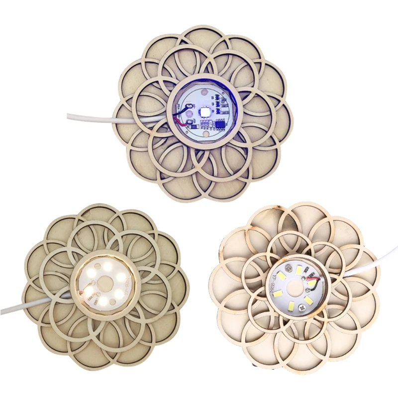 

Wooden Led Night Light Base Flower Shaped Crystal Crafts Display Stand