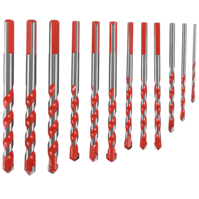 

12Pcs Masonry Drill Bits Set Drill Bit Set Triangular Handle Multifunctional Drill Bits For Wall, Brick, Cement