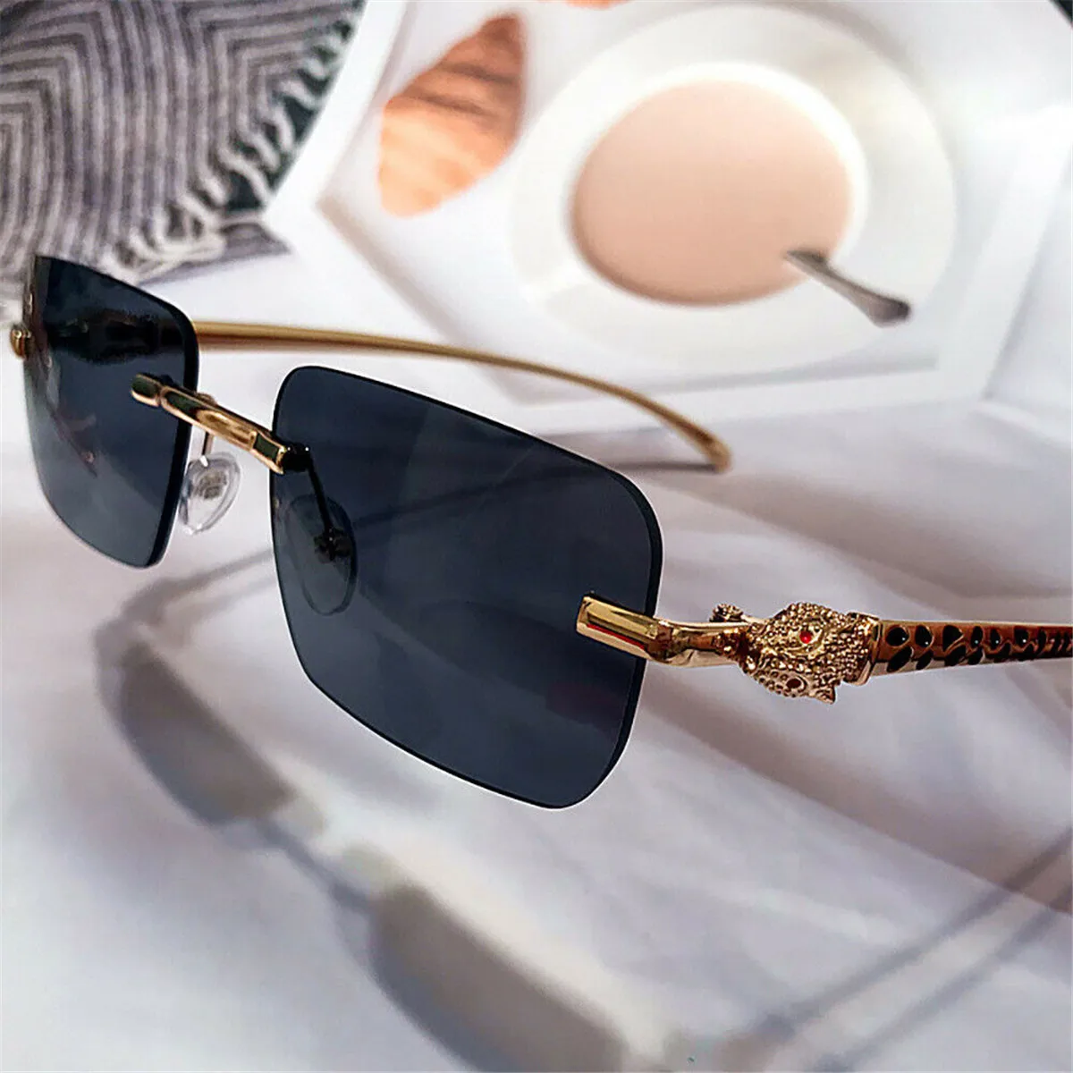 

Fashion Mens Women Hip Hop Sunglasses Luxury Rimless Shades Sunglasses Square