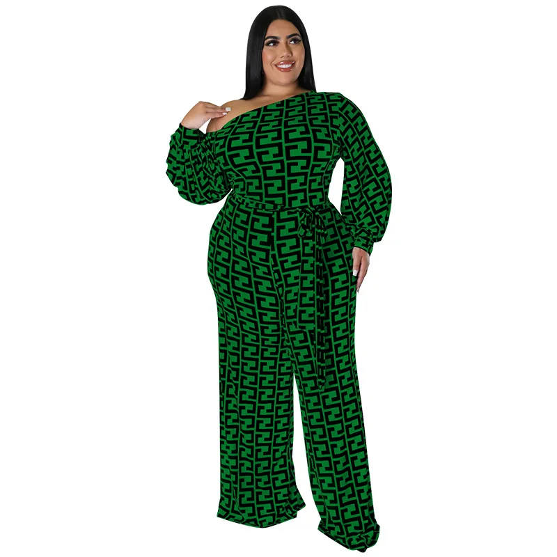 Plus Size Women's Sexy Off Shoulder Jumpsuit 2022 Autumn New Fashion Party Printed Street Pants Work Wear Wholesale DropShipping
