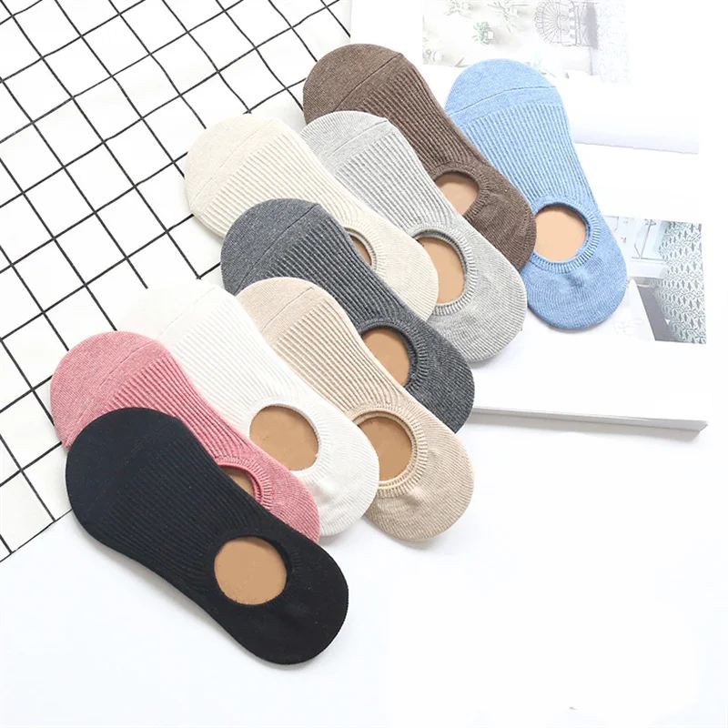 

5 Pairs Solid Color Socks Women Boat Socks Invisible Girls Cotton Women Spring Summer Fashion Shallow Silicone Sock slipper