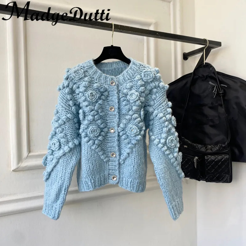 

2,5 MadgeDutti ручной работы вязаный крючком цветок ромбиками клетчатый женский короткий вязаный кардиган