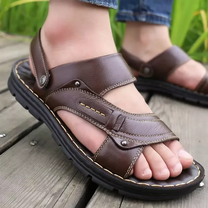 

casual shoes men 2022 summer shoes men sandals back-strap solid genuine leather flats shoes men sandals plus size