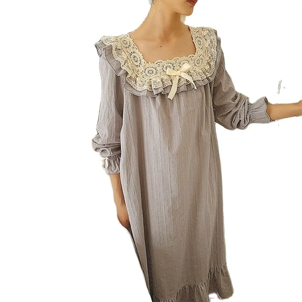 Фото Ночная рубашка женская с квадратным вырезом винтажная хлопковая сорочка длинным