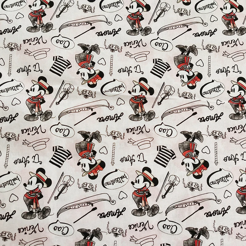 Tela de algodón de Mickey Mouse y Minnie de Disney por medio metro para coser telas acolchadas de retazos, Material de costura DIY