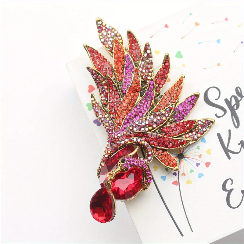 New Rhinestone Brooch Peacock Phoenix Pin Exaggerated Women Fashion Coat Corsage