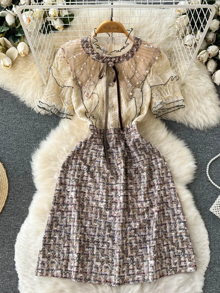 

Aibeautyer New Casual Summer Floral Print Slim Short Lady Dress A Line O Neck Chiffon Pullover Mid-calf Women Dresses