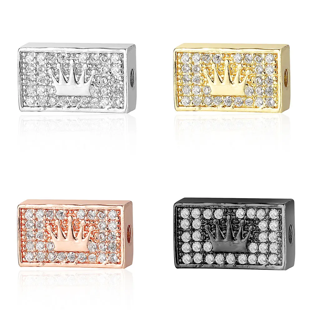 

3pcs/Lot 7x3mm Crown Cube Square Copper CZ Spacer Beads Charms Wholesale Rectangle Beaded Bracelet Making DIY Jewelry Findings