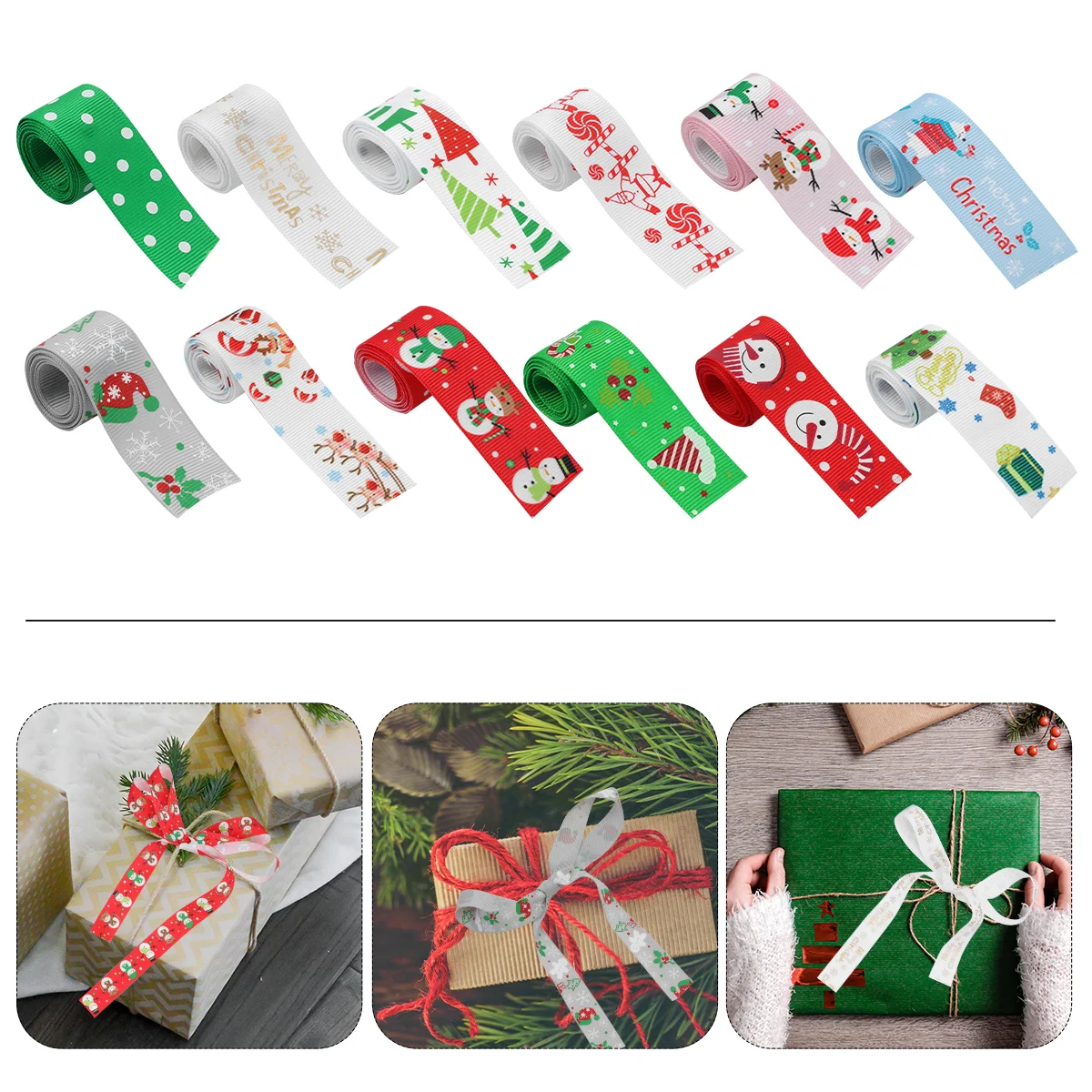 

12pcs Christmas Printed Ribbon Gift Wrapper Festival Decoration Ribbons