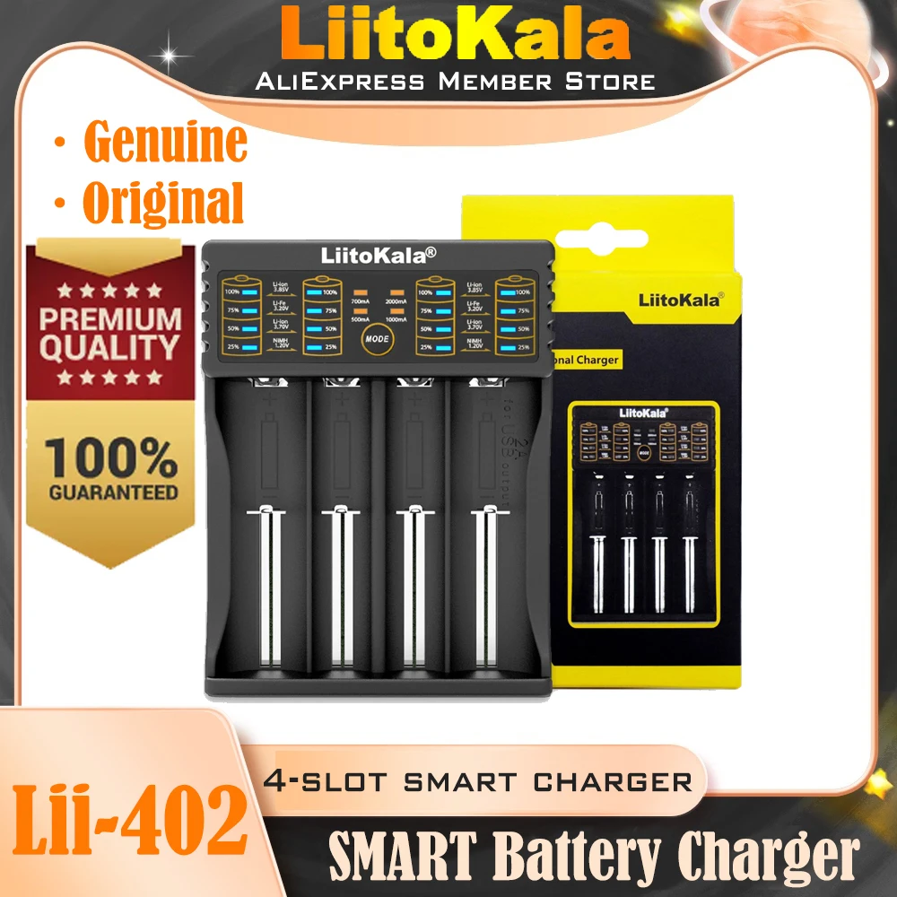 

Genuine/Original Liitokala Lii-402 18650 Battery Charger, Charging 18650 1.2V 3.7V 3.2V AA / AAA 26650 10440 16340 NiMH Lithium
