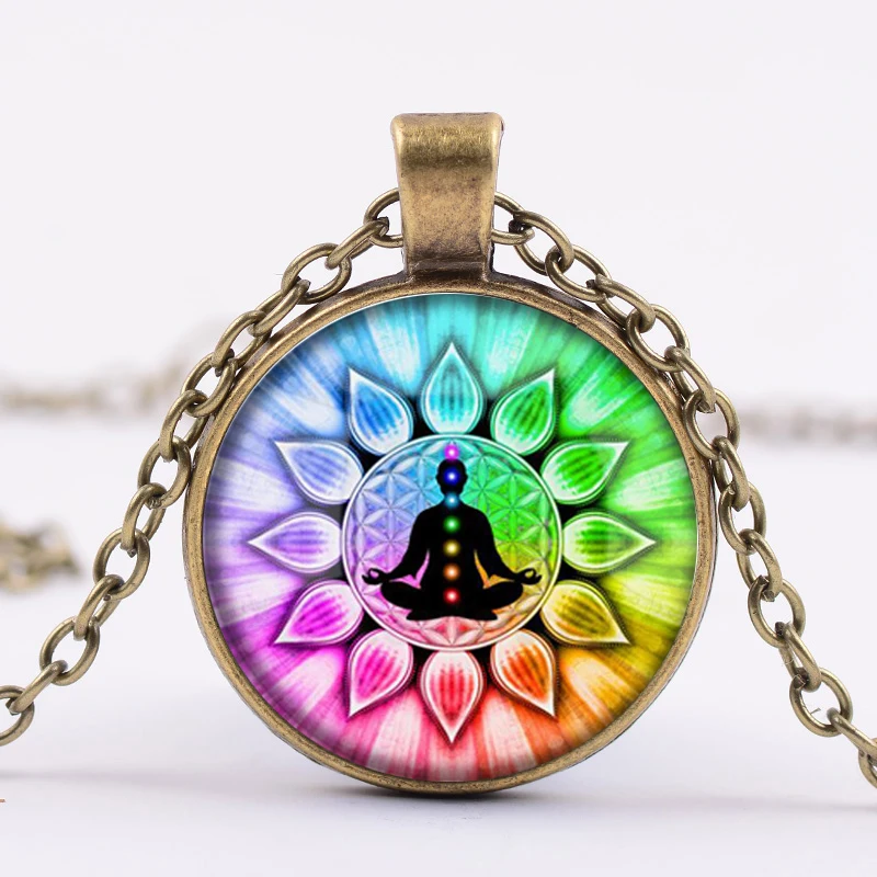 

Art Lotus Flower Pendant Necklace Yoga Mandala Lotus Om Symbol Buddhism Zen Glass Round Photo Necklace India Style Women Jewelry
