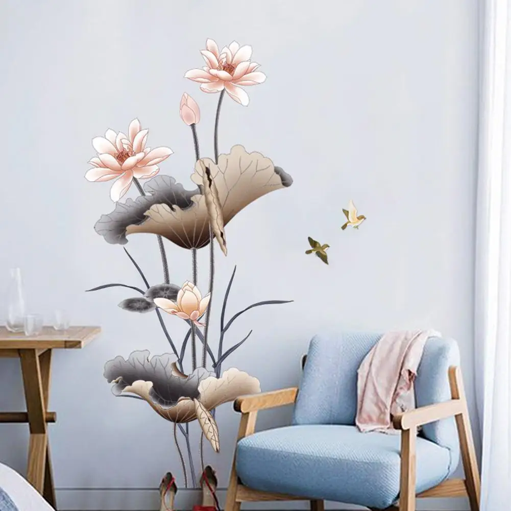 

Chinese Style Lotus Flower Wall Sticker Self Adhesive Wallpaper PVC 3d Wall Decals Home Decor For Bedroom Living Room 60x90cm