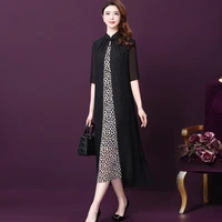 2022 summer fake two piece women leopard print elegant loose dress middle aged mother black vintage chiffon dresses