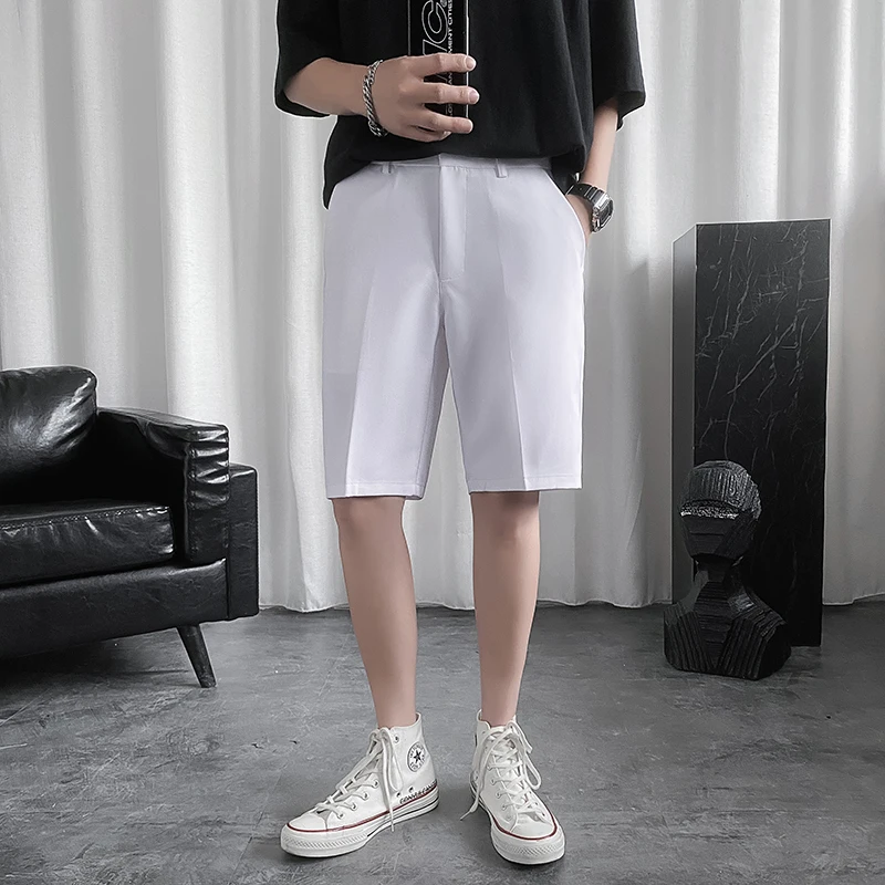 

Straight Suit Shorts Men Korean Style Fashion Casual Suit Shorts Streetwear Vintage Knee-length Shorts Male Men Casual Shorts