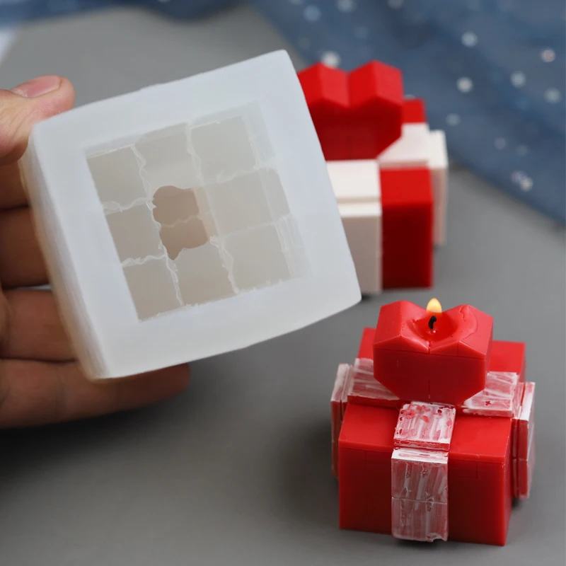 

DIY Wax Candle Silicone Mold Epoxy Resin Creative Building Blocks Love Gift Box Shape Handmade Soy Wax Candle Aroma Soap Molds
