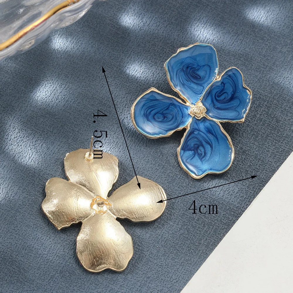 Преувеличенные серьги-гвоздики с синим цветком из нержавеющей стали для женщин и