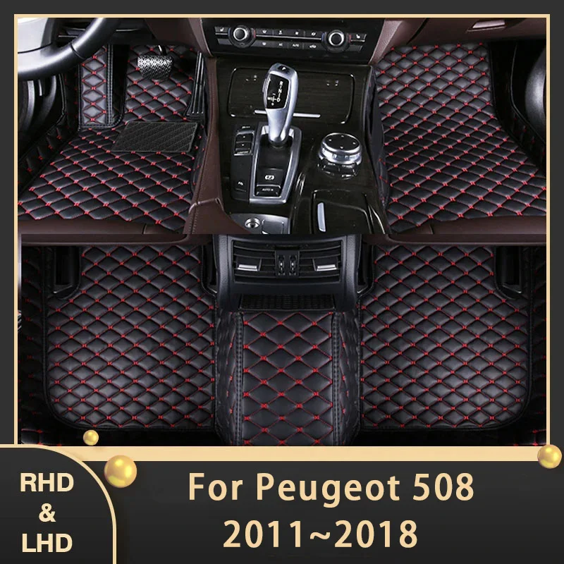 

Автомобильные коврики для Peugeot 508 MK1 2011 ~ 2018, автомобильные накладки на ножки на заказ, кожаный ковер, аксессуары для интерьера 2014, 2015, 2016, 2017