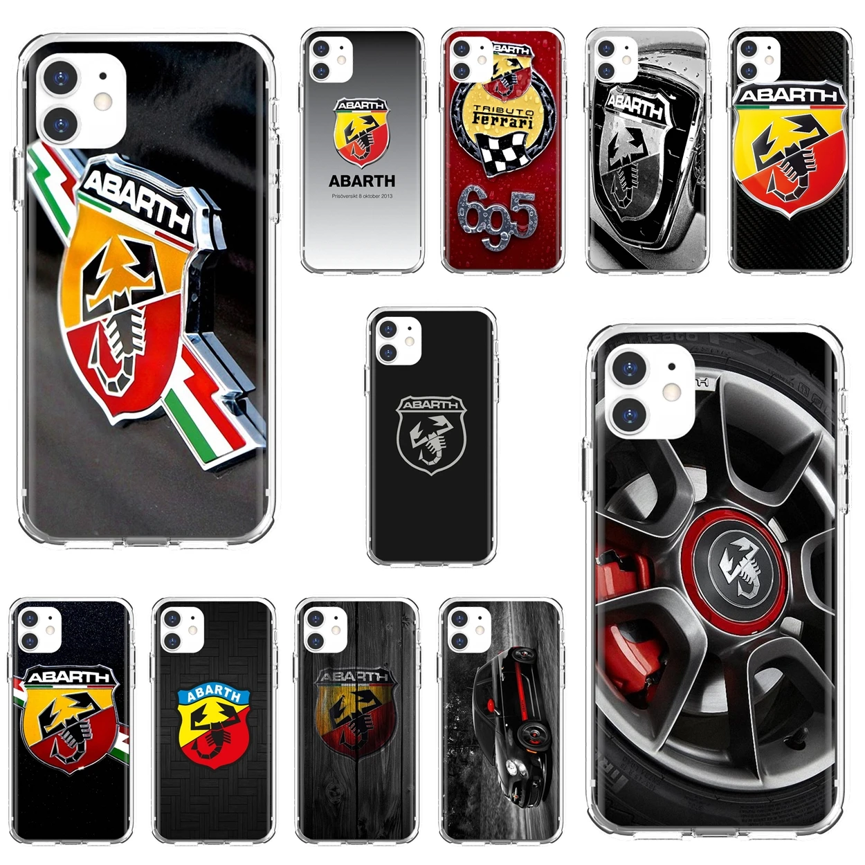 

For iPhone 10 11 12 13 Mini Pro 4S 5S SE 5C 6 6S 7 8 X XR XS Plus Max 2020 Clear Silicone Phone Case For-Sport-Car-ABARTH-Logo