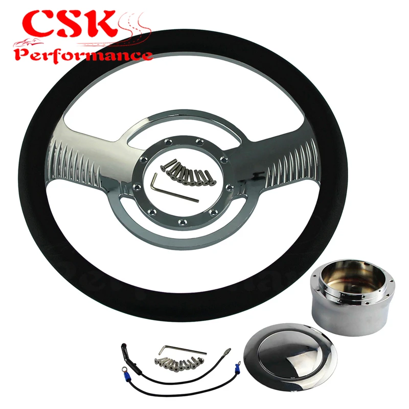 

Black PVC Half Wrap 14" Aluminum 9-Hole Steering Wheel W/Horn Button & Hub Adapter for Buick Cadillac Chevrolet