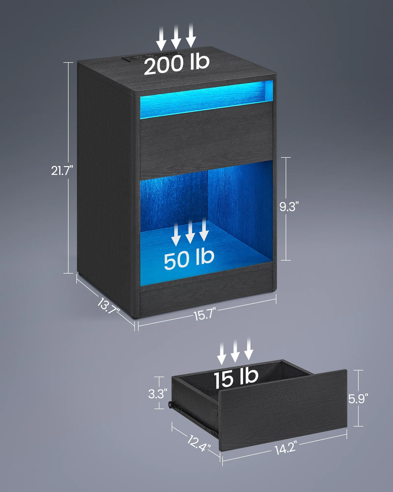 table de chevet inteligente умный прикроватный столик USB светодиодный черный торцевой