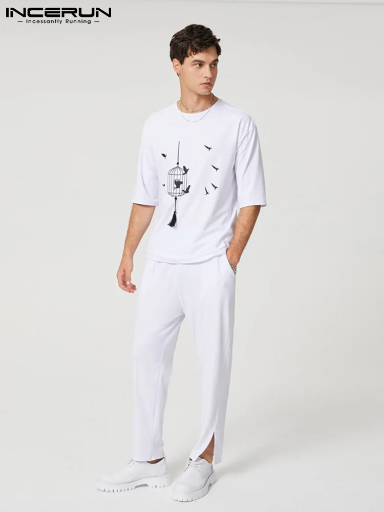 

Men Sets Printing 2022 Muslim Fashion O-neck Hafl Sleeve T Shirt & Pants 2PCS Streetwear Loose Men Casual Suits S-5XL INCERUN
