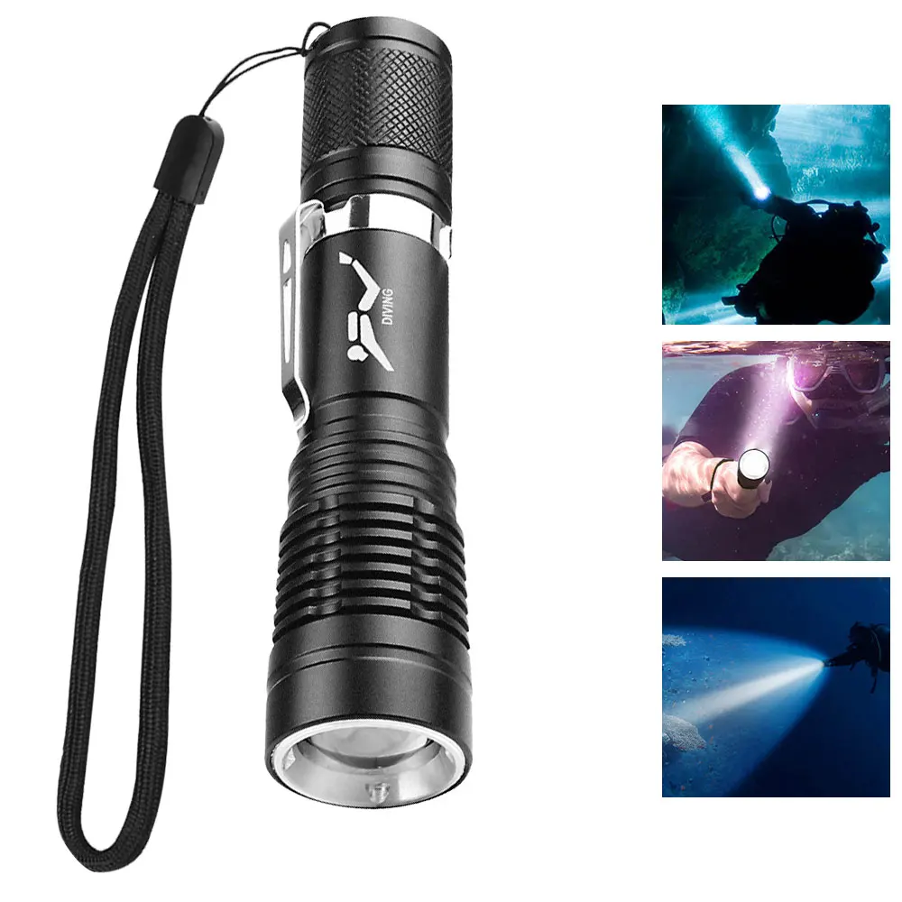 

Mini Portable P20 Diving Flashlight Waterproof Underwater 5W LED Diving Lamp Ultra Bright 3 Light Modes Tactical Torch