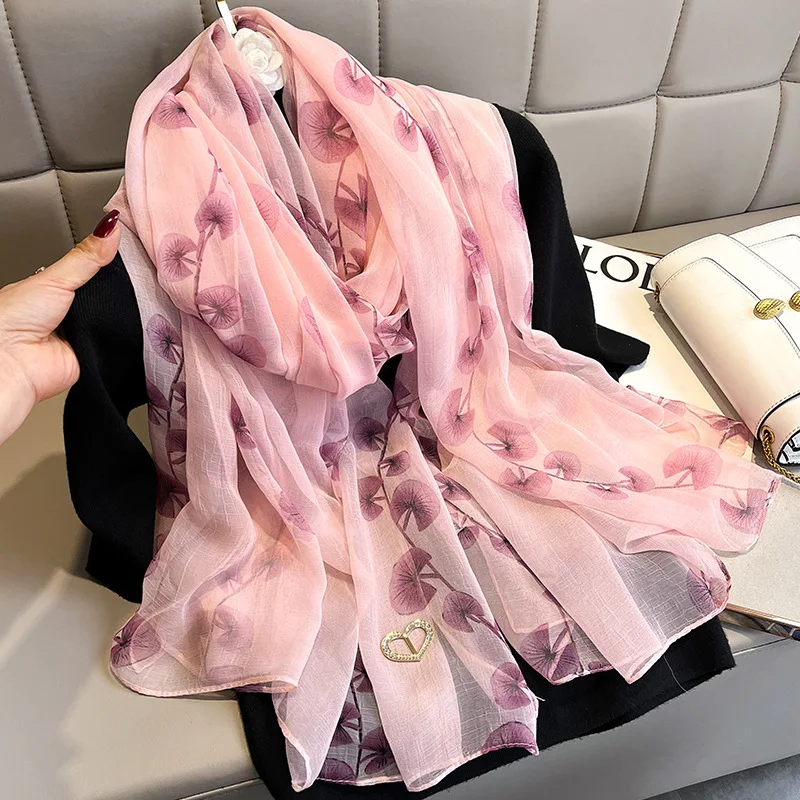 

Lady Floral Silk Scarf Thin Shawls and Wraps Women Elegant Floral Print Spring Autumn Beach Wrap Hijabs Pashmina Foulards Stoles