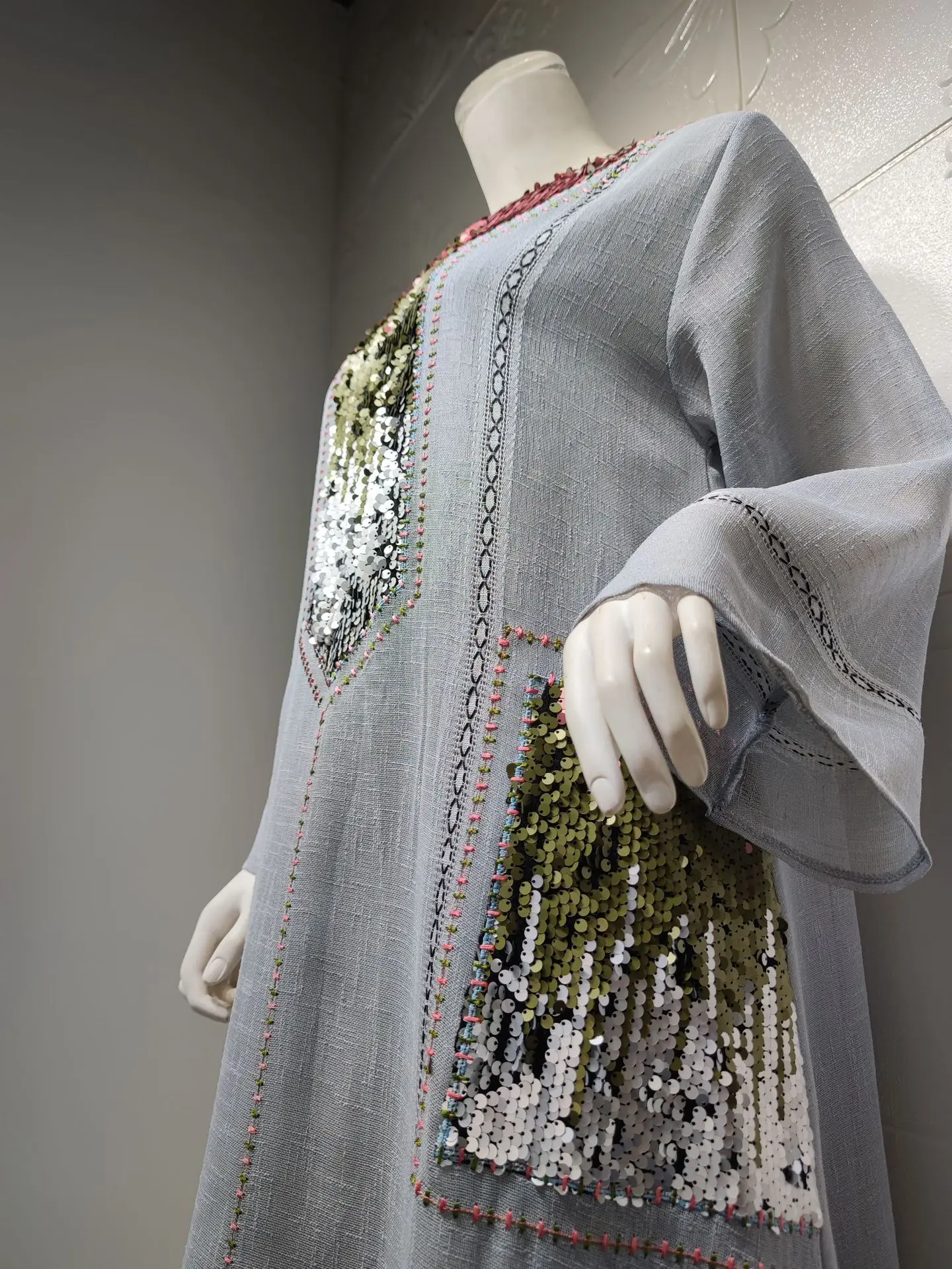 Jalabiya Dubai Bead Applique Sequin Embroidered Robe MuSLIM Muslim Women's Dress Women's Robe Abaya Dress