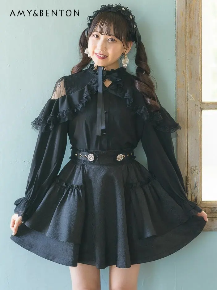 Rojita Black Mini Skirt Women's Korean Style Pleated Short Lolita Skirt Female Solid Color Kawaii Skirt for Ladies