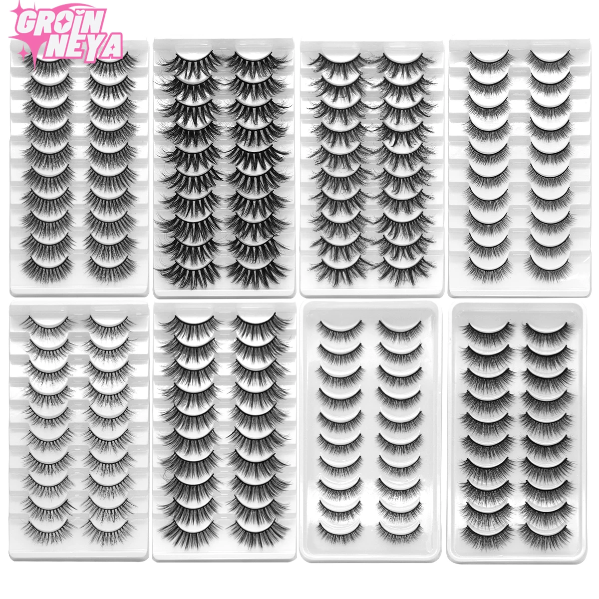 

GROINNEYA Natural Eyelashes 5/10 Pairs 3D Mink Lashes False Eyelashes Soft Wispy Volume Cross Fake eyelashes wholesale Makeup